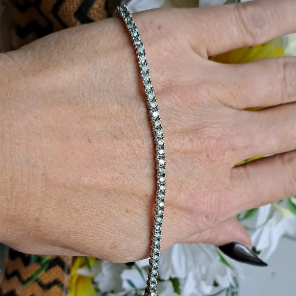 Genuine Blue Moissanite Tennis Bracelet In 925 Sterling Silver. - Picture 9 of 10